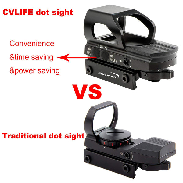  Tactical Green and Red Dot Sight - 4 Reticles Reflex Sight  with Built-in Weaver-Picatinny Rail Mount for 22mm Rail Base - Water  Resistant Shockproof & Lightweight with Adjustable Brightness 